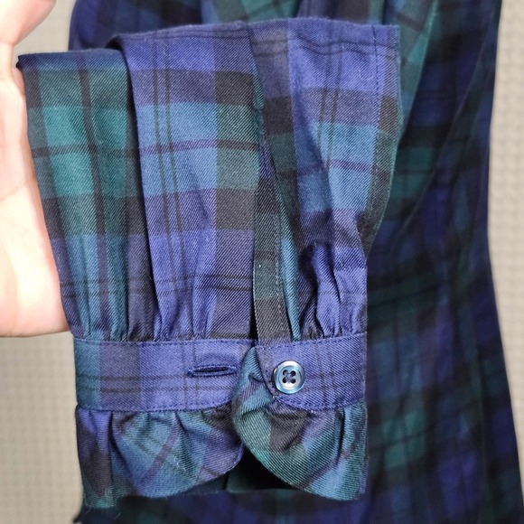 Brooks Brothers Plaid Ruffle Neck Women 6P Blue Green Long Sleeve Button Up - Picture 4 of 8